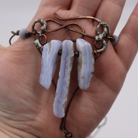 Handmade Copper Agate Necklace Gothic  Steampunk Crystal Copper Folk Art Mystic - Picture 2 of 10